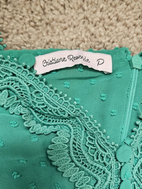 Cristiane Resende Brazil Feminine Cottagecore Ruffled Green Dress Size XS/S - Picture 2 of 11